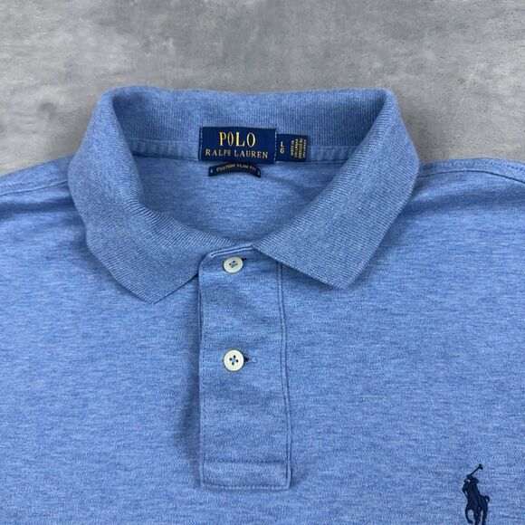 Polo Ralph Lauren Shirt Mens Large Short Sleeve Custom Slim Fit Blue Lightweight - Picture 3 of 8